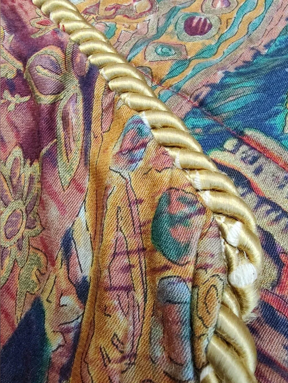 5TH AVE Designs Fabric Hand Made? King Shams Gold Braid Trim Rich Tapestry Color